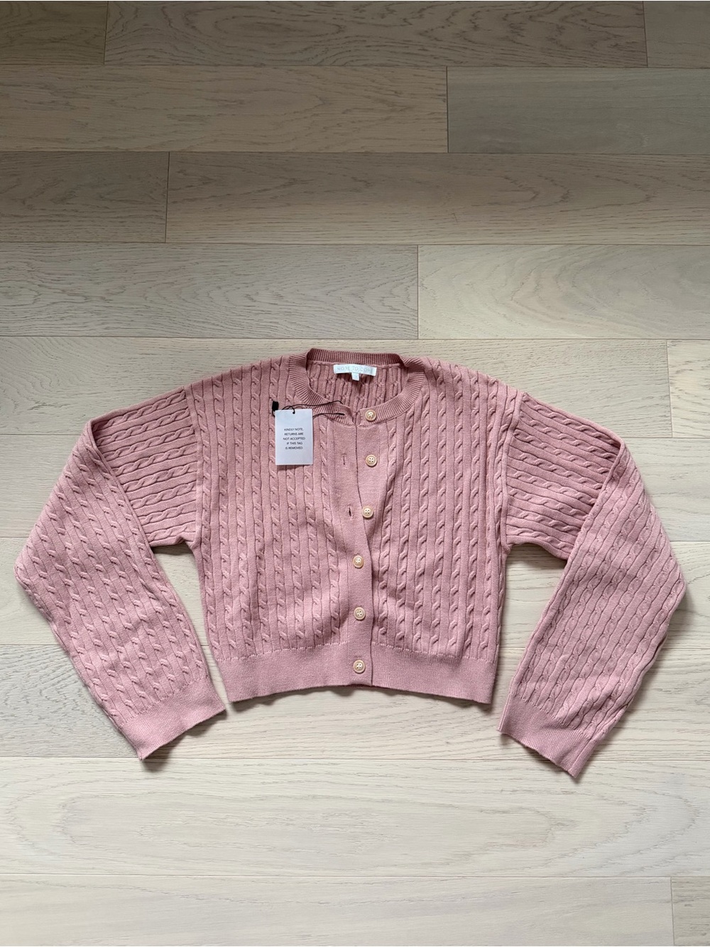 More to Come - Cable-Knit Pink Button-Front Women's Sweater Cardigan